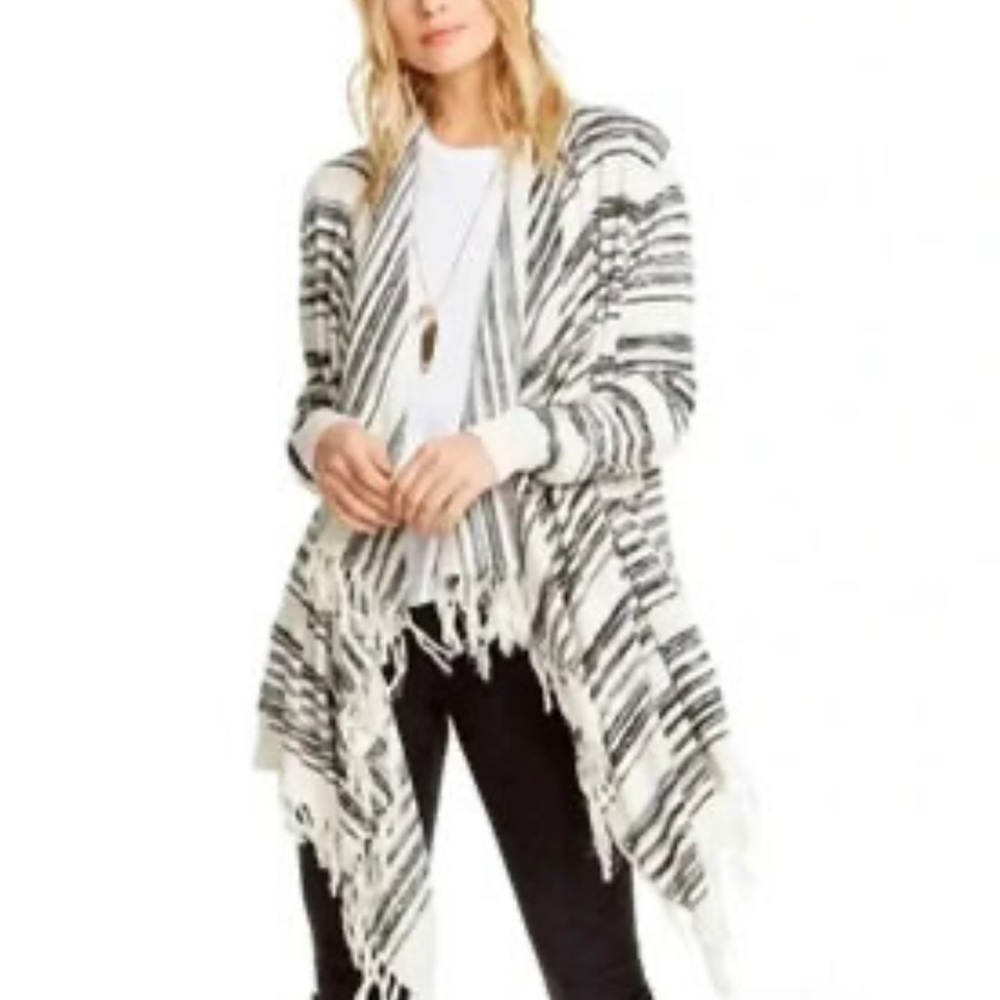 Chaser water fall style cardigan Striped FringeCotton linen CardiganSize L New!